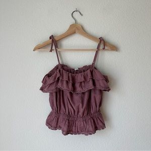 American Eagle Boho Ruffle Bubble Eyelet Crop Tank Top